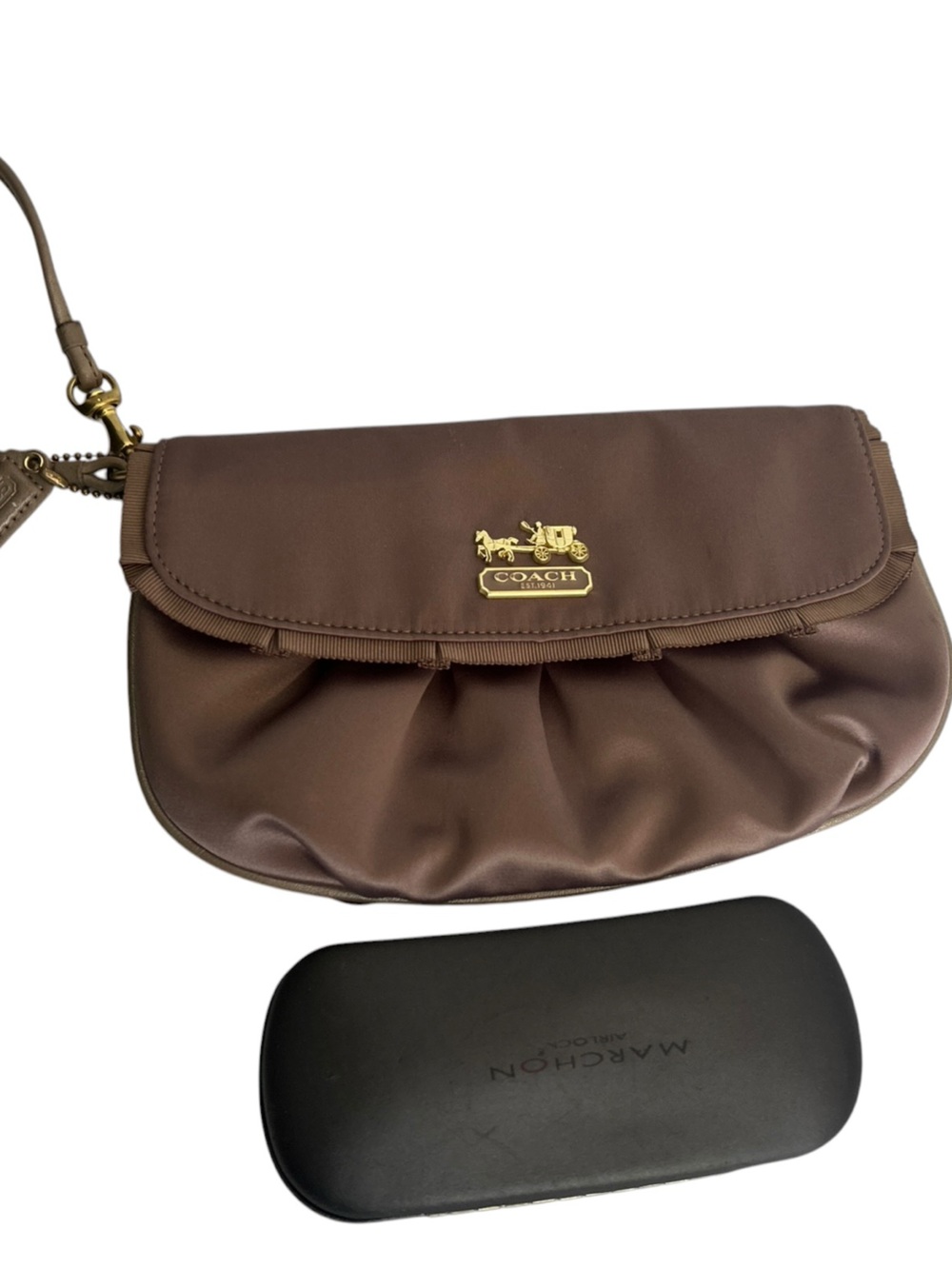 Coach Brown Silky Fabric Clutch Wristlet Purse Pouch 43402